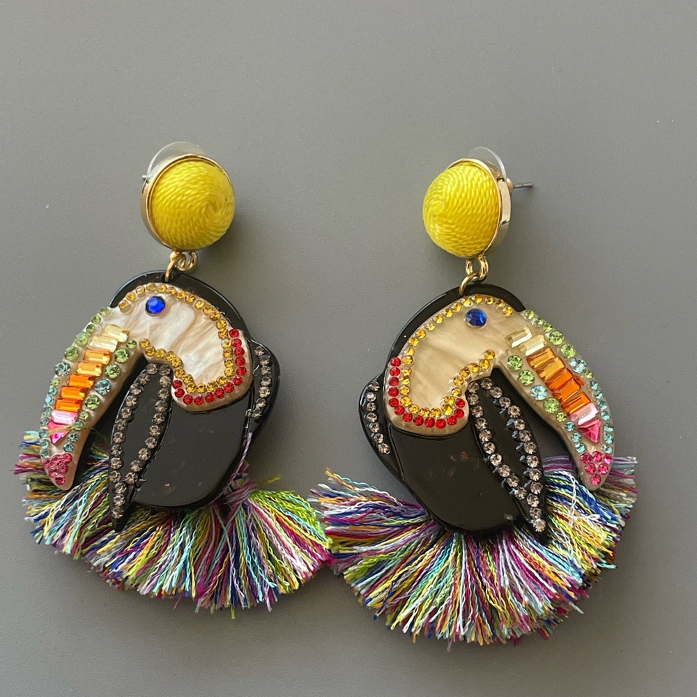 Vibrant Yellow and Black Earrings with Bird Design